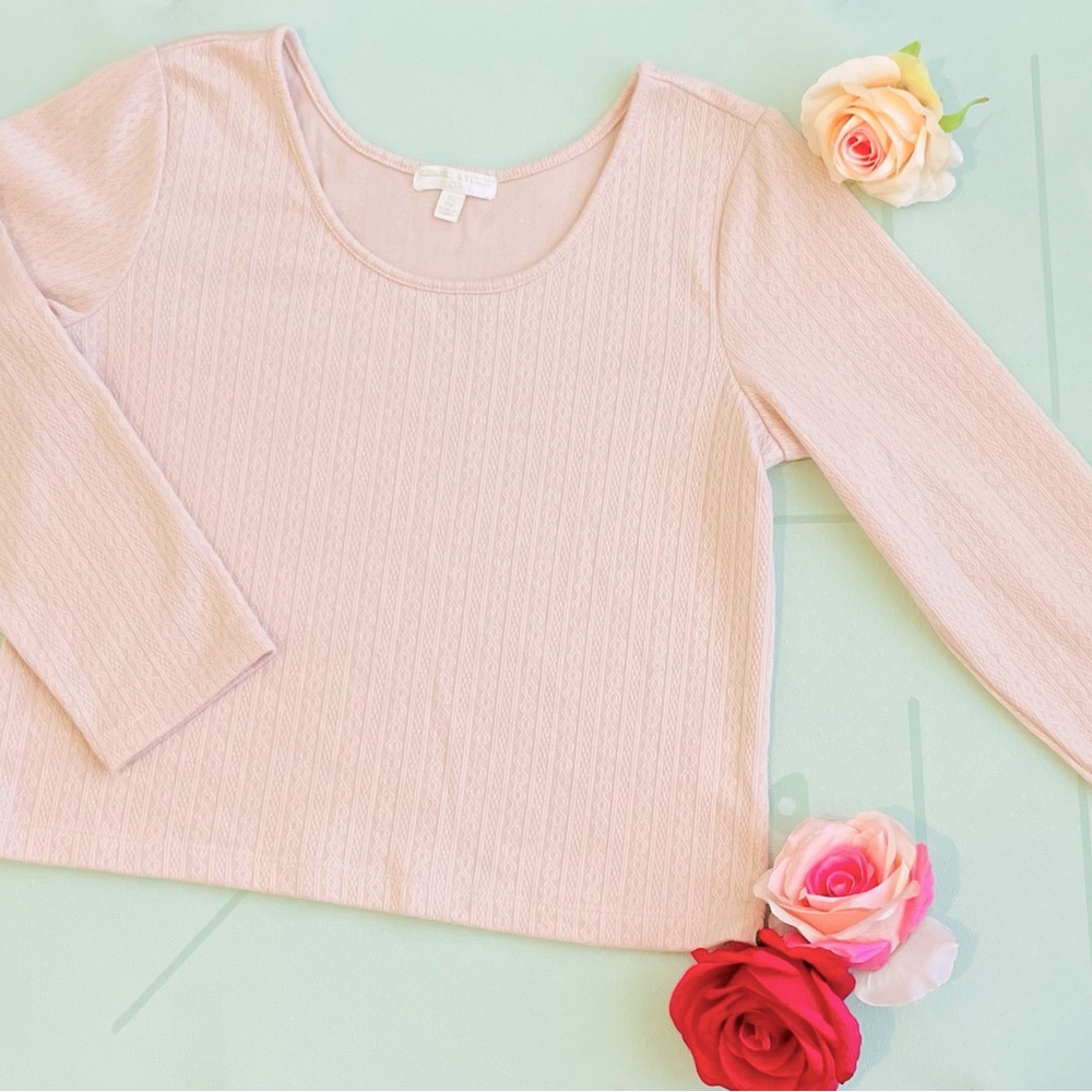 Chelsea & Violet Girl’s Pink Pointelle Scoop Neck Knit Long Sleeve Top Sz XL(16)